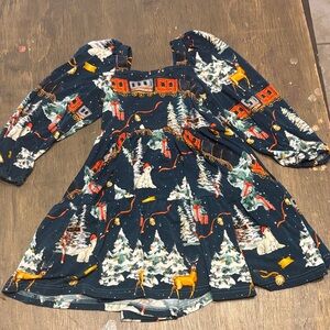 Festive Train and Tree Print Dress